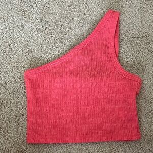 Hot pink ribbed one shoulder American Eagle top